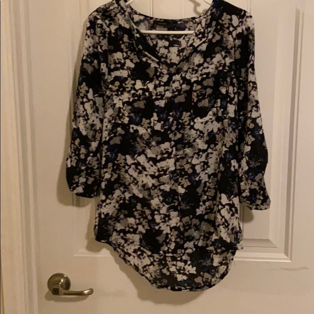 Blue, blue, white and grey blouse